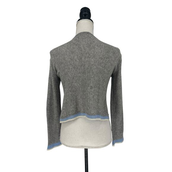 Casmari Gray Open Front Cashmere Blend Sweater with Blue & White Stripe Trim - Picture 7 of 8